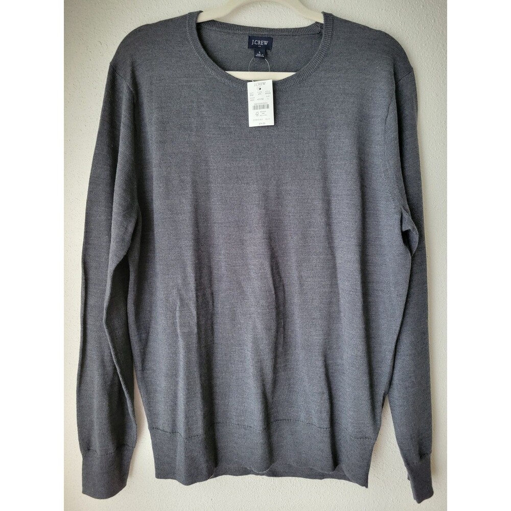 J.CREW Men's Gray Merino Wool Blend Crewneck Knit Pullover Sweater NWT Size L